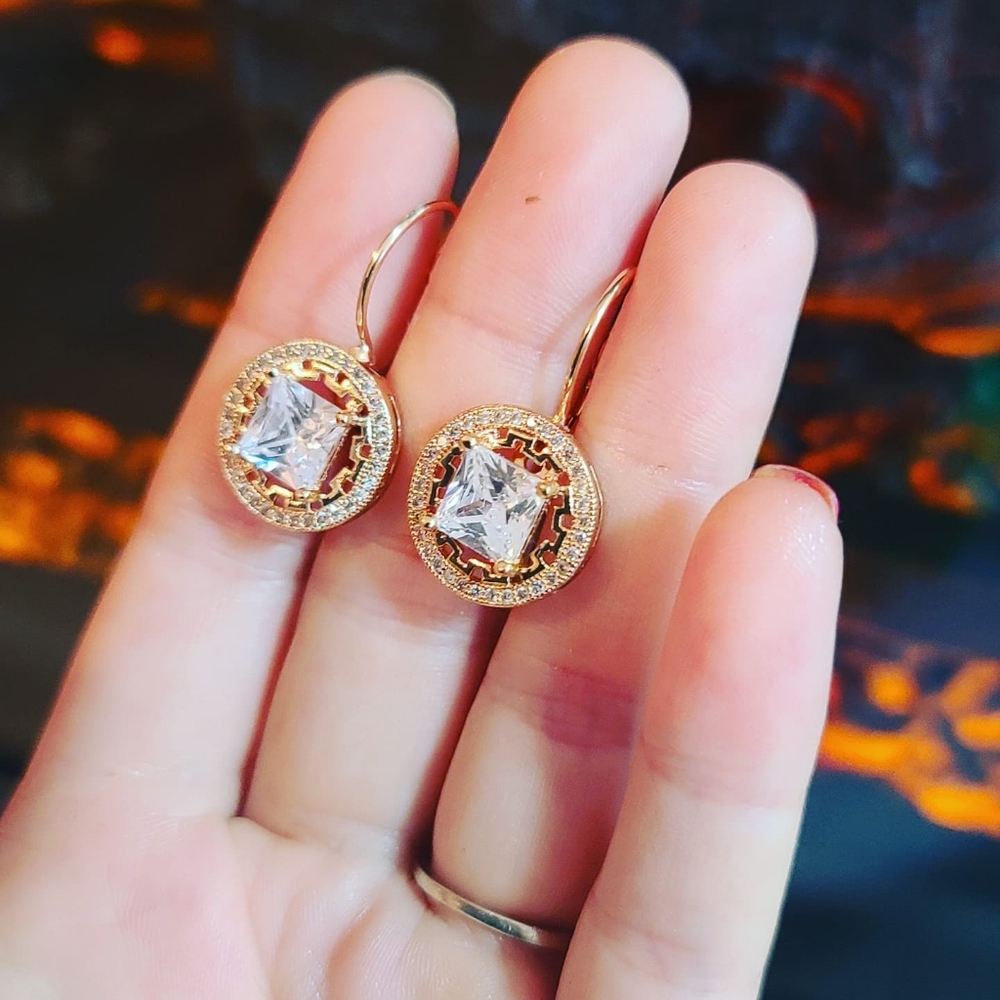 Gold Plated Zirconia Lever back Earrings 🤩